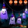 Halloween Ghost Witch Hat Hanging Light Lantern 11.6ft Outdoor String Decorative Light Patio Yard Garden Indoor Light