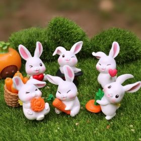 6pcs Animal Cartoon Bunny Kawaii Rabbit Doll Desktop Cake Decoration; DIY Fairy Garden Miniature Accessories - 6 PCS