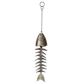 Japanese Vintage Cast Iron Fishbone Wind Chimes Temple Iron Metal Hanging Bells - Default