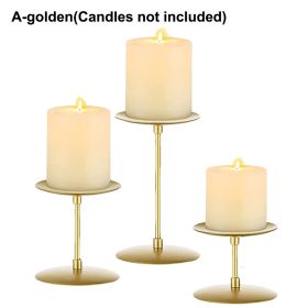 3Pcs Metal Candle Holders Iron Pillar Candle Plate Candle Stand Candlestick Table Centerpieces Wedding Party Festival Home Decor - A-golden - CN