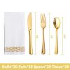 50pcs Gold/Silver Disposable Forks Plastic Tableware Dessert Knives Forks Spoon Cutlery Set Wedding Birthday Party Decor Supply - Gold set - China