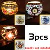 Mosaic Glass Candlestick Color Snowflake Mosaic Candle Holder Romantic Candlelight Table Centerpieces Party Dinner Wedding Decor - 3PCS set A - CN