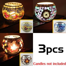 Mosaic Glass Candlestick Color Snowflake Mosaic Candle Holder Romantic Candlelight Table Centerpieces Party Dinner Wedding Decor - 3PCS set A - CN