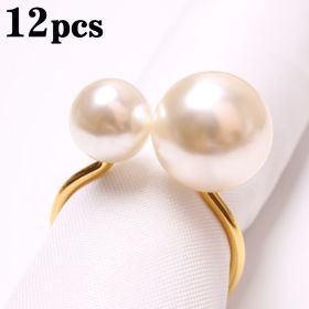 2023 Elegant Pearls Napkin Rings Metal Napkin Holders U-Shaped Napkin Buckle Wedding Gifts Party Christmas Festival Table Decor - CN - 12pcs gold