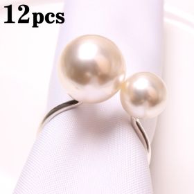 2023 Elegant Pearls Napkin Rings Metal Napkin Holders U-Shaped Napkin Buckle Wedding Gifts Party Christmas Festival Table Decor - CN - 12pcs silver