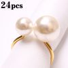 2023 Elegant Pearls Napkin Rings Metal Napkin Holders U-Shaped Napkin Buckle Wedding Gifts Party Christmas Festival Table Decor - CN - 24pcs gold