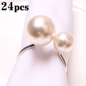 2023 Elegant Pearls Napkin Rings Metal Napkin Holders U-Shaped Napkin Buckle Wedding Gifts Party Christmas Festival Table Decor - CN - 24pcs silver