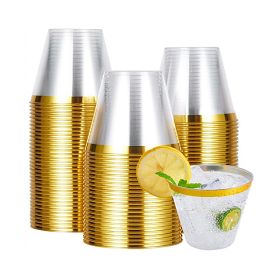 10/50/100pcs Gold Plastic Cups Disposable Transparent Plastic Cup Wine Glass Champagne Cup Birthday Wedding Decor Party Supplies - Gold - 10pcs