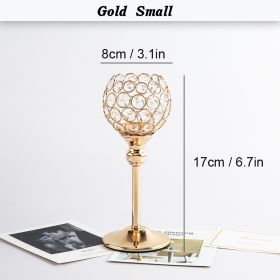 Gold/Silver Crystal Candle Holder Pillar Metal Tealight Candlestick Wedding Table Centerpiece Party Christmas Home Desktop Decor - Gold  Small - CN