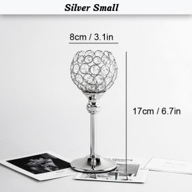 Gold/Silver Crystal Candle Holder Pillar Metal Tealight Candlestick Wedding Table Centerpiece Party Christmas Home Desktop Decor - Silver Small - CN