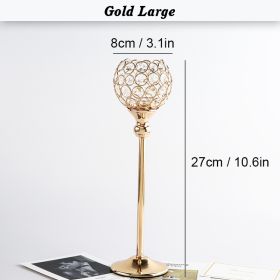 Gold/Silver Crystal Candle Holder Pillar Metal Tealight Candlestick Wedding Table Centerpiece Party Christmas Home Desktop Decor - Gold Large - CN