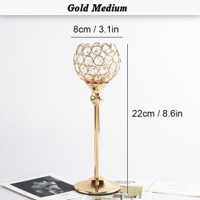 Gold/Silver Crystal Candle Holder Pillar Metal Tealight Candlestick Wedding Table Centerpiece Party Christmas Home Desktop Decor - Gold Medium - CN