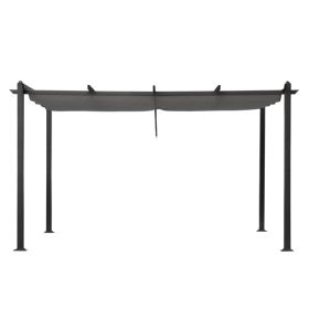 395*300*245cm Dark Gray Columns, Dark Gray Adjustable Polyester Shade Cloth, 5 Beams, Wrought Iron Gazebo - as picture