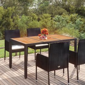 Patio Table with Wooden Top Black 59.1"x35.4"x29.5" Poly Rattan - Black