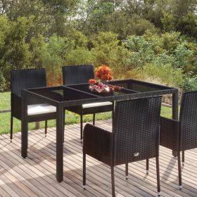 Patio Table with Glass Top Black 59.1"x35.4"x29.5" Poly Rattan - Black