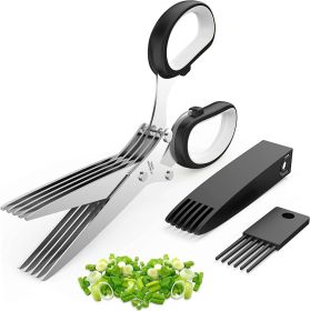 Herb Scissors Set With 5 Blades And Cover - Multipurpose Kitchen Chopping Shear - Black