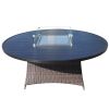 Elegant PE Wicker and Aluminium Patio Dining Fire Pit Table - Round