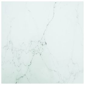 Table Top White 27.6"x27.6" 0.2" Tempered Glass with Marble Design - White