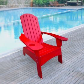 Outdoor or indoor Wood Adirondack chair with an hole to hold umbrella on the arm - red