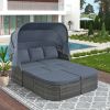 Outdoor Patio Furniture Set Daybed Sunbed with Retractable Canopy Conversation Set Wicker Furniture Sofa Set - Grey