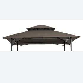 8x5Ft Grill Gazebo Replacement Canopy; Double Tiered BBQ Tent Roof Top Cover - Brown