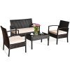 4 Pieces Patio Furniture Sets Rattan Chair Wicker Set Outdoor Bistro - as show