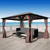 Gazebo with Curtain Brown Aluminum 157.5"x118.1" - Brown