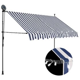 Manual Retractable Awning with LED 118.1" Blue and White - Multicolour