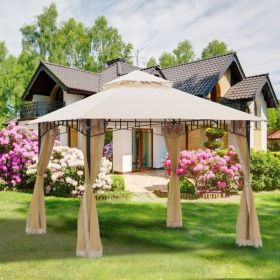 10ft x 10ft Outdoor Patio Gazebo Canopy Tent Beige-AS - as picture