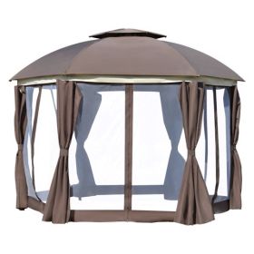 144x144 Inch Round Outdoor Gazebo, Patio Dome Gazebo Canopy Shelter with Double Roof, Netting Sidewalls and Curtains, Zippered Doors AS - as picture