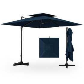 9.5 Feet Cantilever Patio Umbrella with 360° Rotation and Double Top - Navy