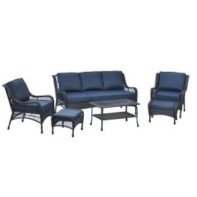 5-Person Rattan Patio Conversation Sets for Garden Backyard, Navy Blue - Navy Blue