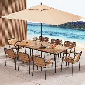 79" Acacia Wood Outdoor Dining Table for 8 with 1.9" Umbrella Hole - as show