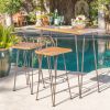 River Street Designs Edward Outdoor 3 Piece Industrial Acacia Wood Bar Set with Iron Frame, Teak, Rustic Metal - Teak Finish/ Rustic Metal