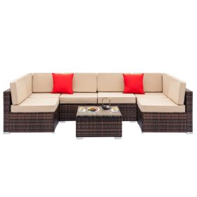 7pcs Brown Rattan Sofa Set - as picture