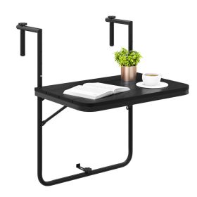 Folding Hanging Table with 3-Level Adjustable Height for Patio Balcony - Black