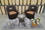 3 PCS Dark Brown Wicker Patio Bistro Set with Round Coffee Table and Brown Cushions  - Dark Brown