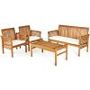 4 Pieces Outdoor Acacia Wood Sofa Furniture Set - as show