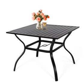 MEOOEM Outdoor Metal Patio Dining Table with Umbrella Hole;  Metal Steel Square Backyard Bistro Table for Garden;  Poolside;  Backyard;  Black - Metal