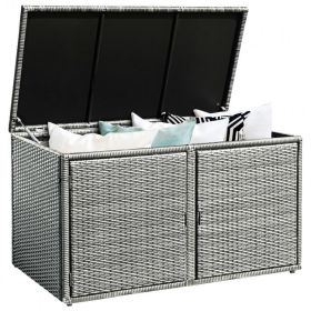 88 Gallon Garden Patio Rattan Storage Container Box - gray