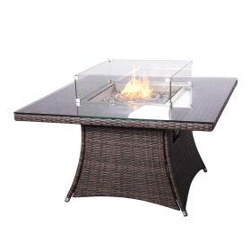 Aluminum Outdoor Dining Table Wicker Patio Gas Fire Pit Table in Brown (Table Only) - Square