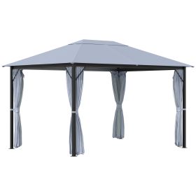 10' x 13' Patio Gazebo, Aluminum Frame, Outdoor Gazebo Canopy Shelter with Netting & Curtains, Garden, Lawn, Backyard and Deck, Gray - as Pic