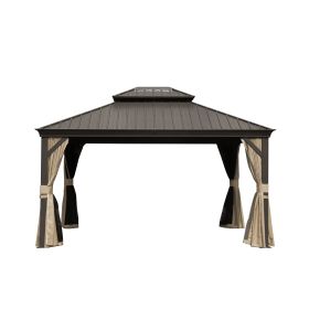 Hardtop Gazebo Outdoor Aluminum Gazebos Grill with Galvanized Steel Double Canopy for Patios Deck Backyard,Curtains&Netting - as Pic