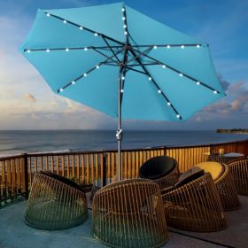 9 Ft Patio Umbrella Title Led Blue Adjustable Large Beach Umbrella For Garden Outdoor Uv Protection - as Pic