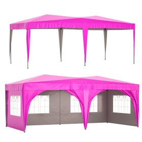 10'x20' EZ Pop Up Canopy Outdoor Portable Party Folding Tent with 6 Removable Sidewalls + Carry Bag + 6pcs Weight Bag Beige Pink - as Pic