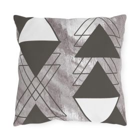 Decorative Outdoor Pillows With Zipper - Set Of 2, Ash Grey And White Triangular Colorblock - 16" × 16"