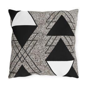 Decorative Outdoor Pillows With Zipper - Set Of 2, Black And White Triangular Colorblock - 16" × 16"