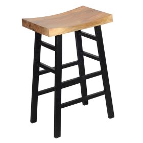 30 Inch Barstool with Saddle Style Wood Seat, Ladder Base, Brown and Black - as Pic