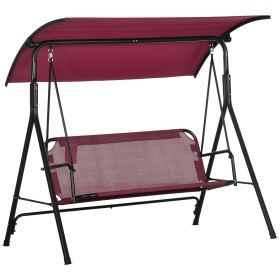 Outsunny 3-Person Porch Swing Bench with Stand & Adjustable Canopy, Armrests, Steel Frame for Outdoor, Garden, Patio, Porch & Poolside, Wine Red