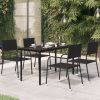 Patio Dining Table Black 55.1"x27.6"x29.1" Steel and Glass - Black